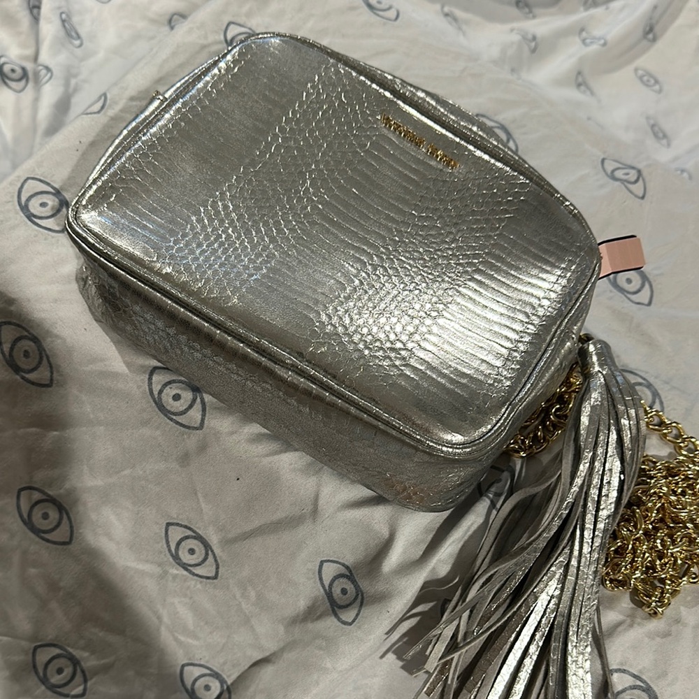 Victoria's Secret Silver Textured Crossbody Bag with Tassel